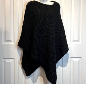 Cocogio Asymmetrical Wool Blend Black Poncho O/S‎